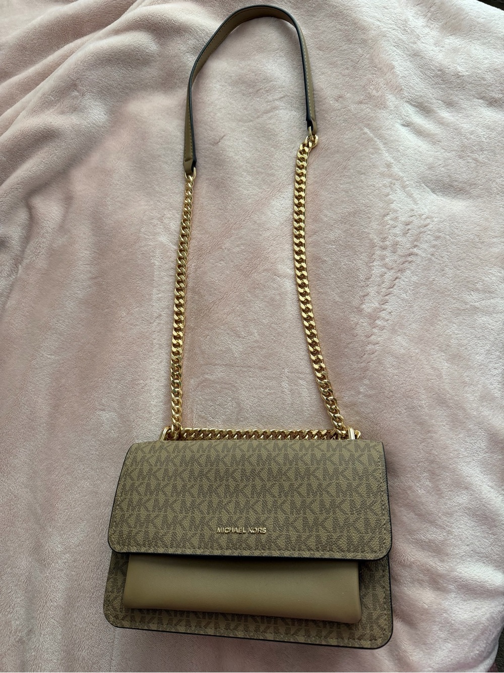 Michael Kors Brown Logo Chain Crossbody with Gold Hardware